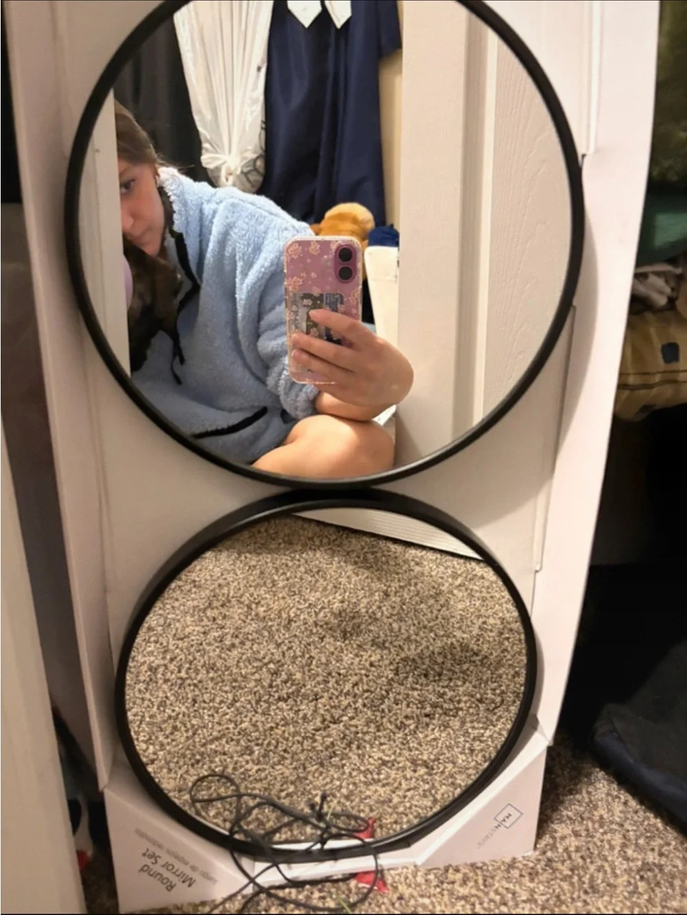 Round Double Wall Mirror with Black Frames - Set of 2